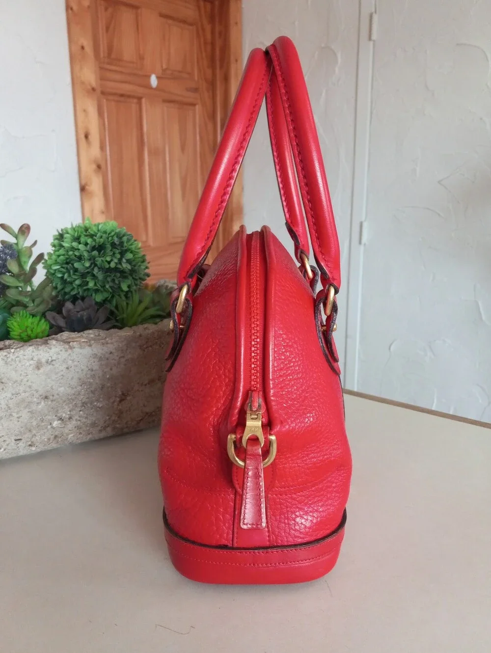 Dooney & Bourke Solid Red Original, 1990s AWL Norfolk, RARE!!!
